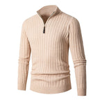 Gavin Ribbed Quarter-Zip Sweater - Beige