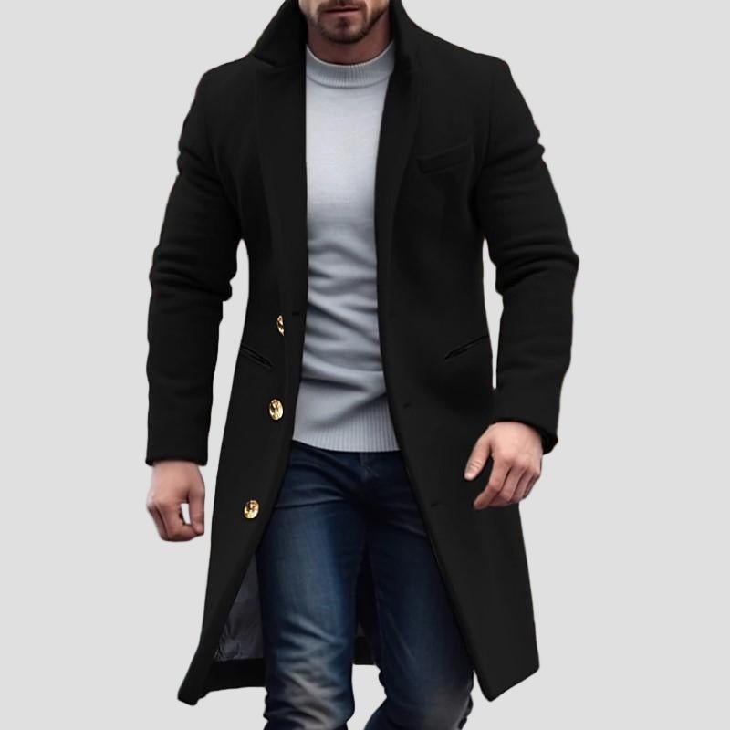 Everett | Vintage Solid Color Long Woolen Single-Breasted Lapel Coat