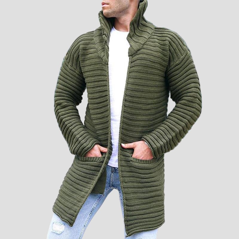 Harrison | Mid-Length Stand Collar Knit Cardigan