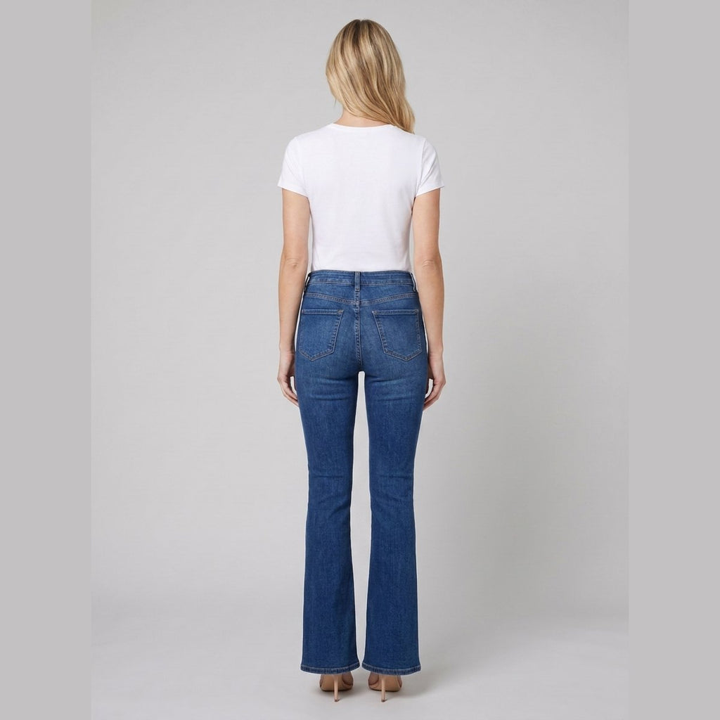 Kendra denim flared pants, back view