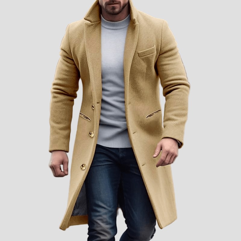 Everett | Vintage Solid Color Long Woolen Single-Breasted Lapel Coat