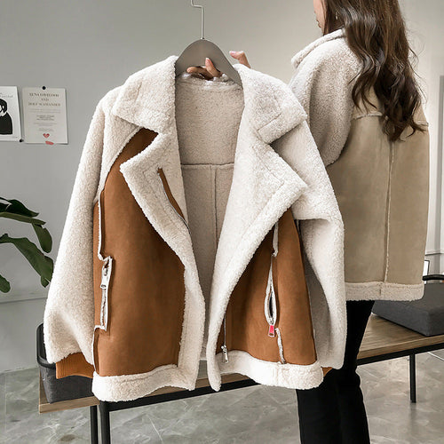 Brooke - Women's Soft Faux Shearling Oversized Coat – back view