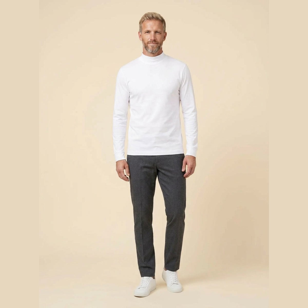 Vera Noir Maverick mock-neck long sleeve t-shirt, front view