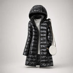 Leonora ultralight hooded puffer coat, black