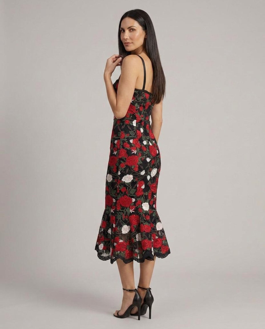 Lorena Floral Lace Sweetheart Corset Midi Dress - three-quarter back