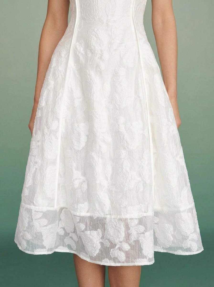 Scarlett White Midi Dress - Hem Detail