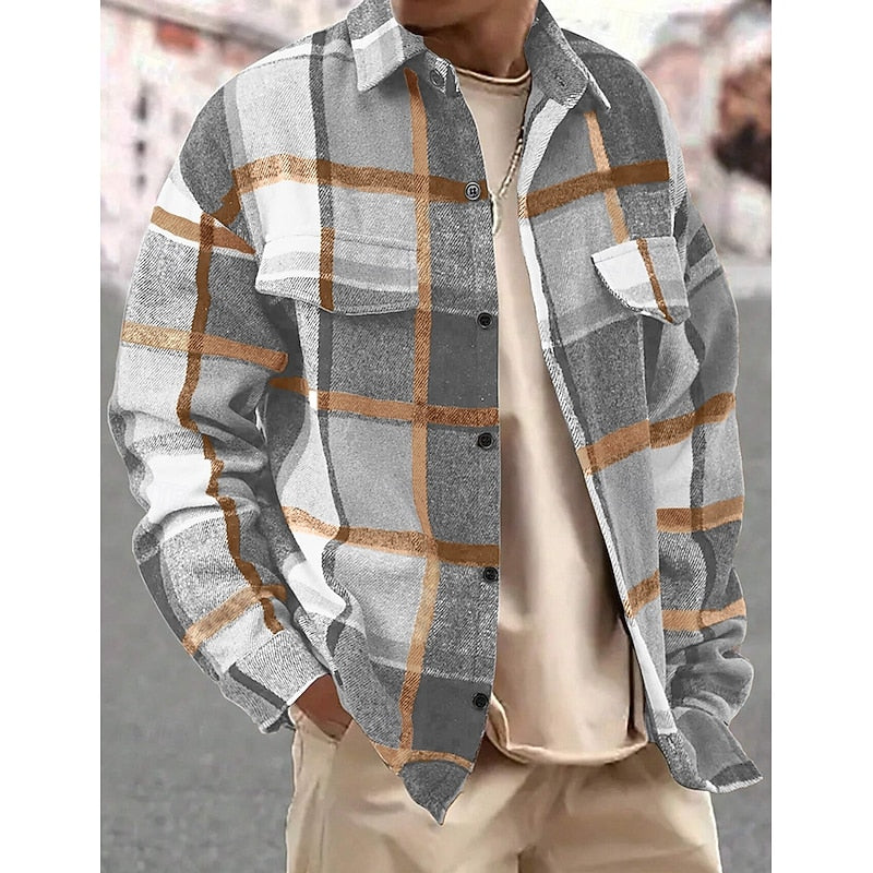Ezra rugged plaid overshirt, light grey