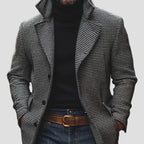 Asher Houndstooth Notch Lapel Mid-Length Coat – front view