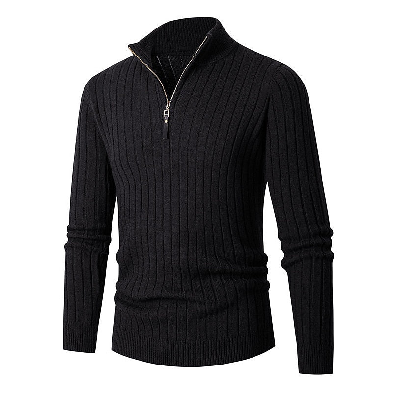 Gavin Ribbed Quarter-Zip Sweater - Black
