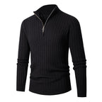 Gavin Ribbed Quarter-Zip Sweater - Black