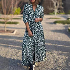 Ivonne - Long Sleeve Floral Maxi Dress with Shirt Collar