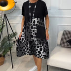 Lisette - Loose printed dress with round neck and short sleeves