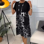 Lisette - Loose printed dress with round neck and short sleeves