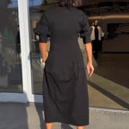 Stephanie - Elegant V-Neck Lapel Midi Dress