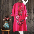 Yolanda - Loose Floral Cotton and Linen Dress with V-Neck