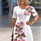 Josina - Short Dress with Short Sleeves and Round Neck Print Women's Fashion