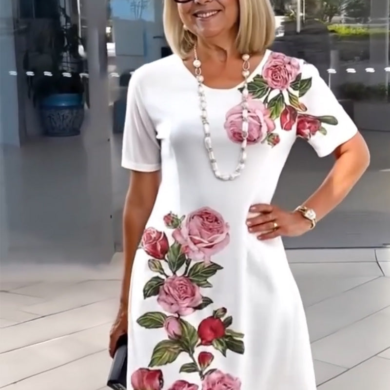 Josina - Short Dress with Short Sleeves and Round Neck Print Women's Fashion