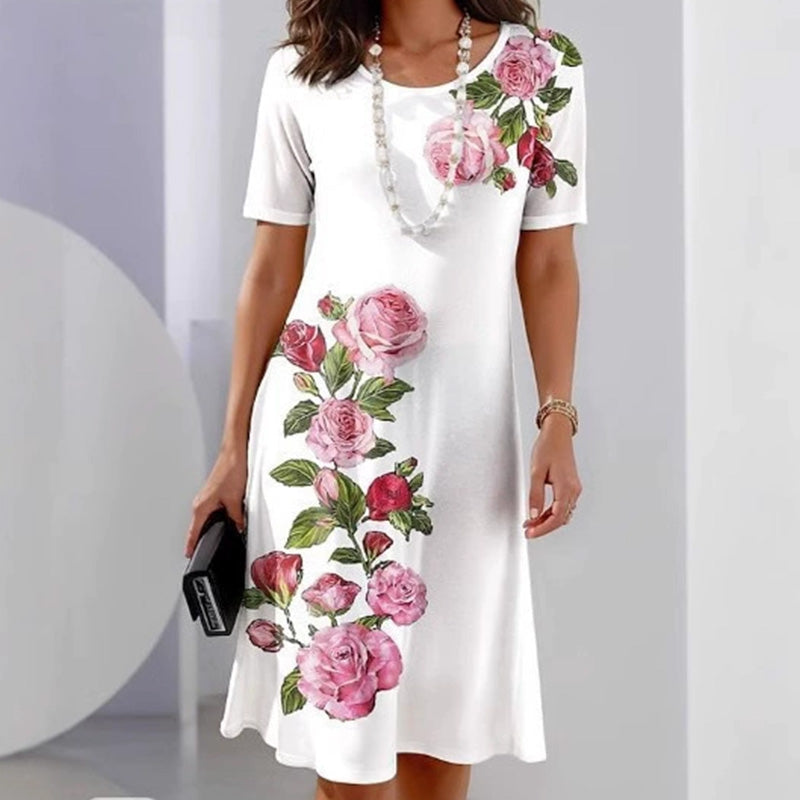 Josina - Short Dress with Short Sleeves and Round Neck Print Women's Fashion