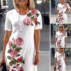 Josina - Short Dress with Short Sleeves and Round Neck Print Women's Fashion