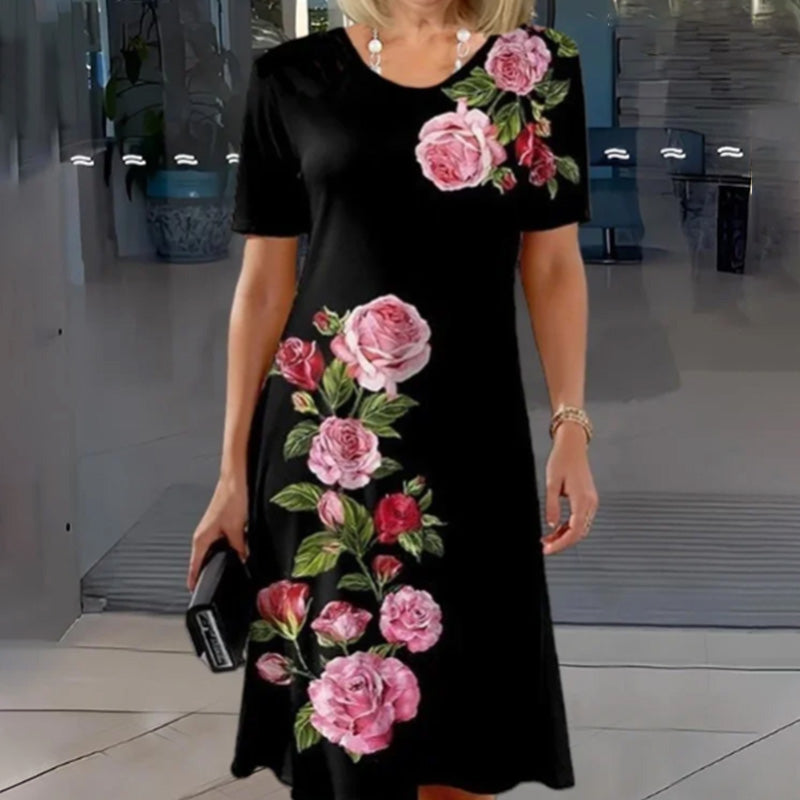 Josina - Short Dress with Short Sleeves and Round Neck Print Women's Fashion