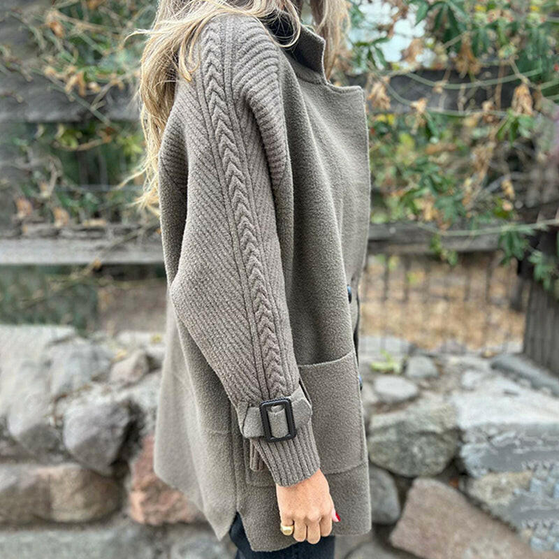 Double-Breasted Coat - Women's Mid-Length Wool Coat