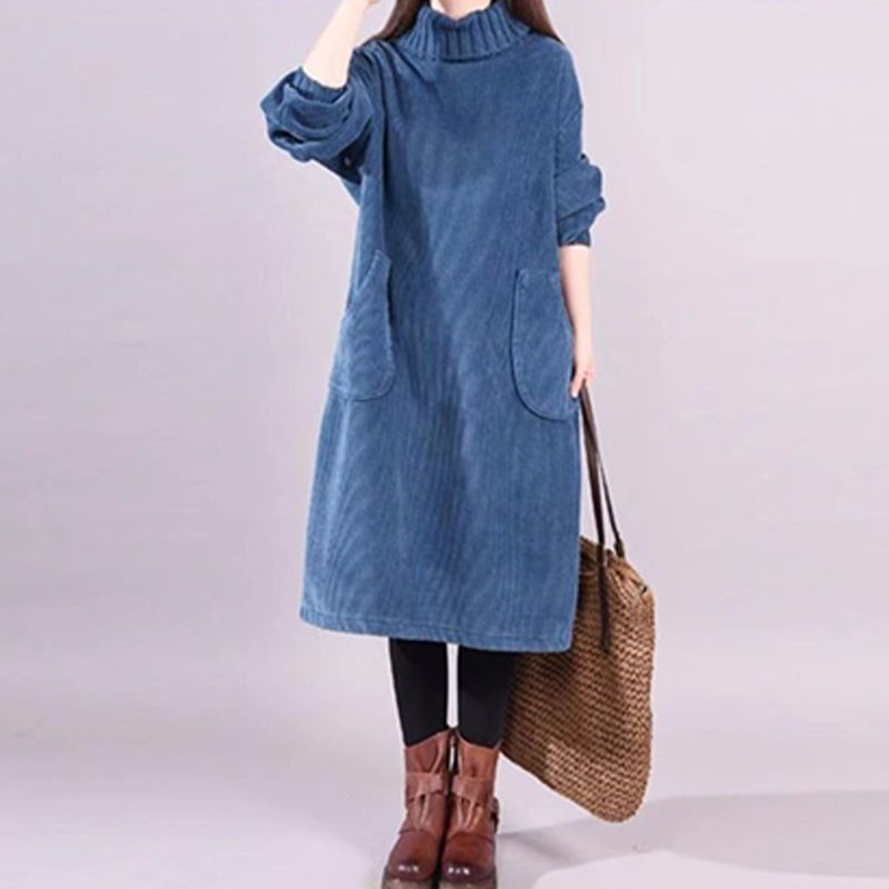 Lunavellia - Women's High Neck Corduroy Maxi Dress