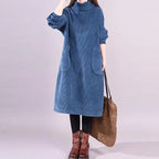 Lunavellia - Women's High Neck Corduroy Maxi Dress