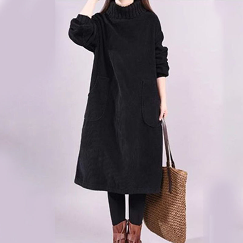 Lunavellia - Women's High Neck Corduroy Maxi Dress