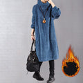 Lunavellia - Women's High Neck Corduroy Maxi Dress