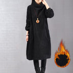 Lunavellia - Women's High Neck Corduroy Maxi Dress