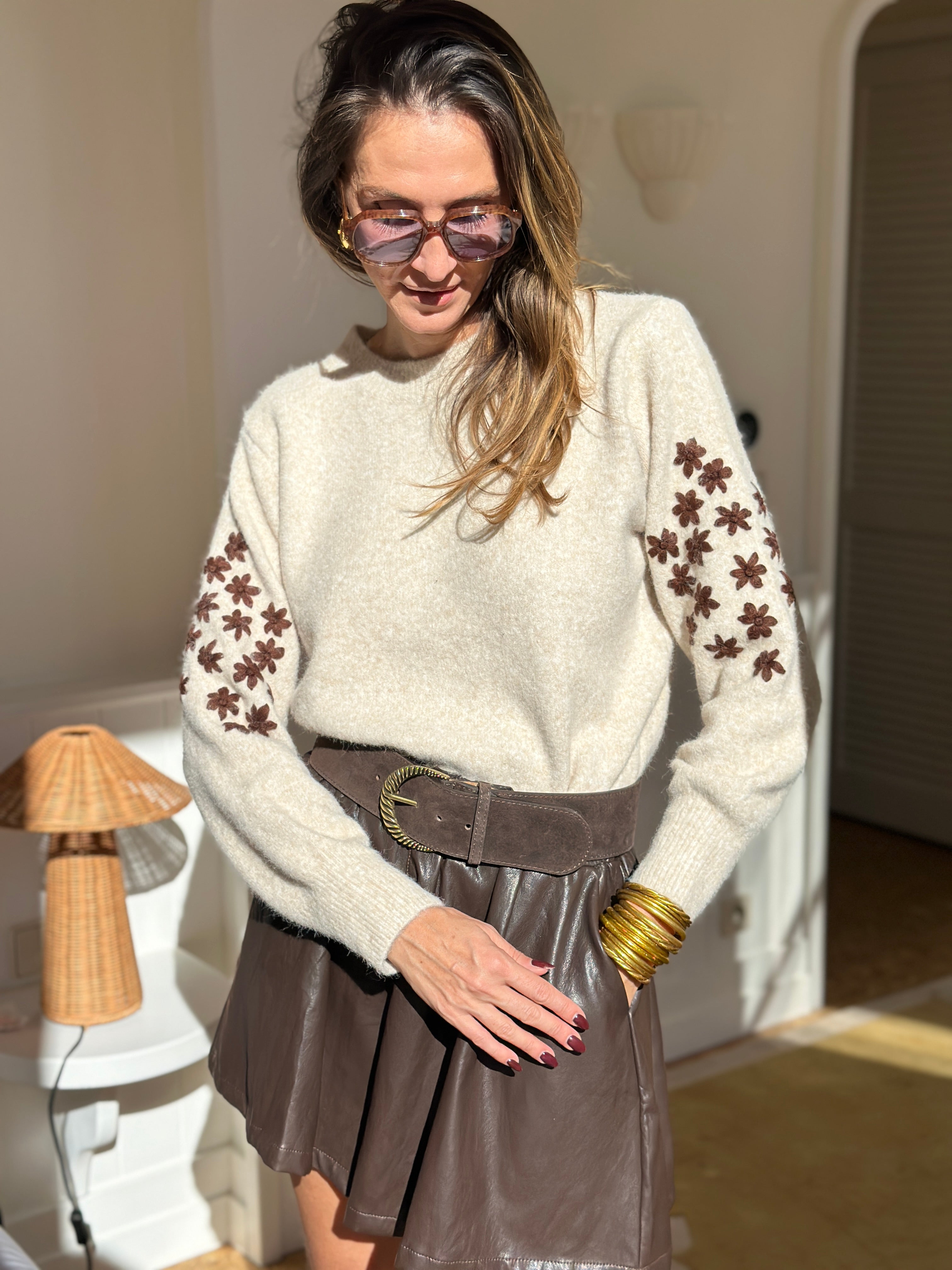 Theoxane Lace Knit Sweater – side view