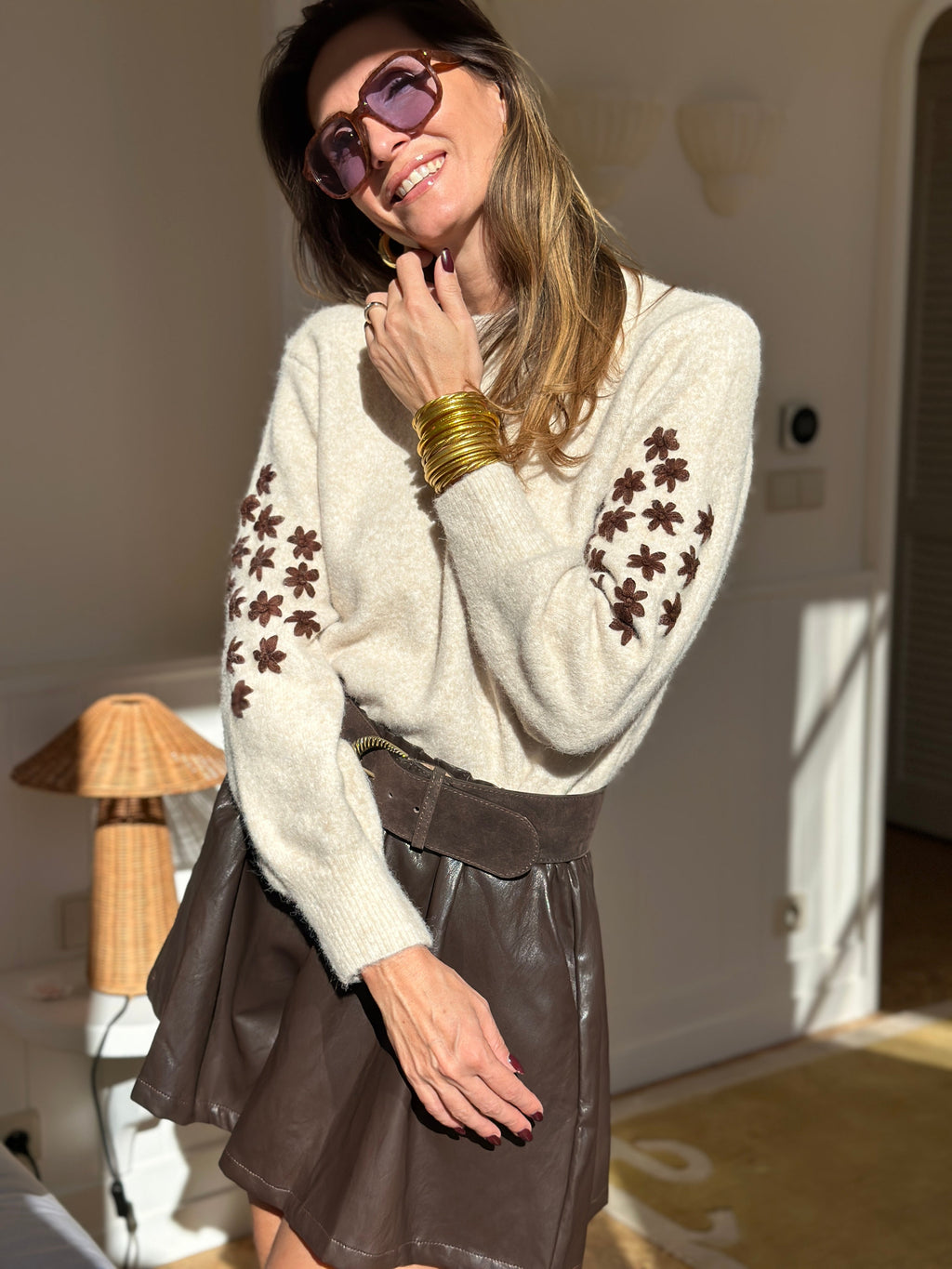 Theoxane Lace Knit Sweater – back view