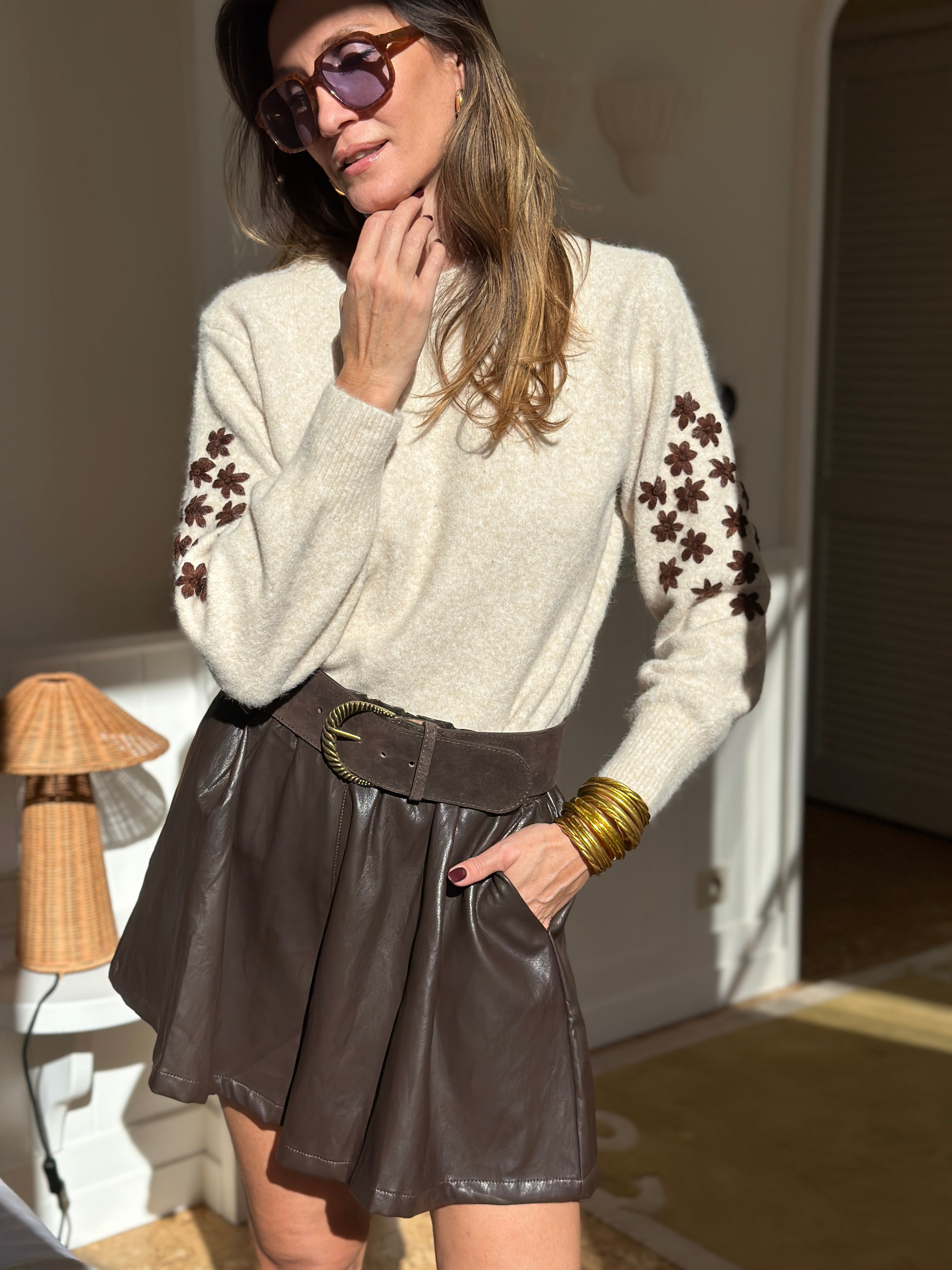 Theoxane Lace Knit Sweater – close-up