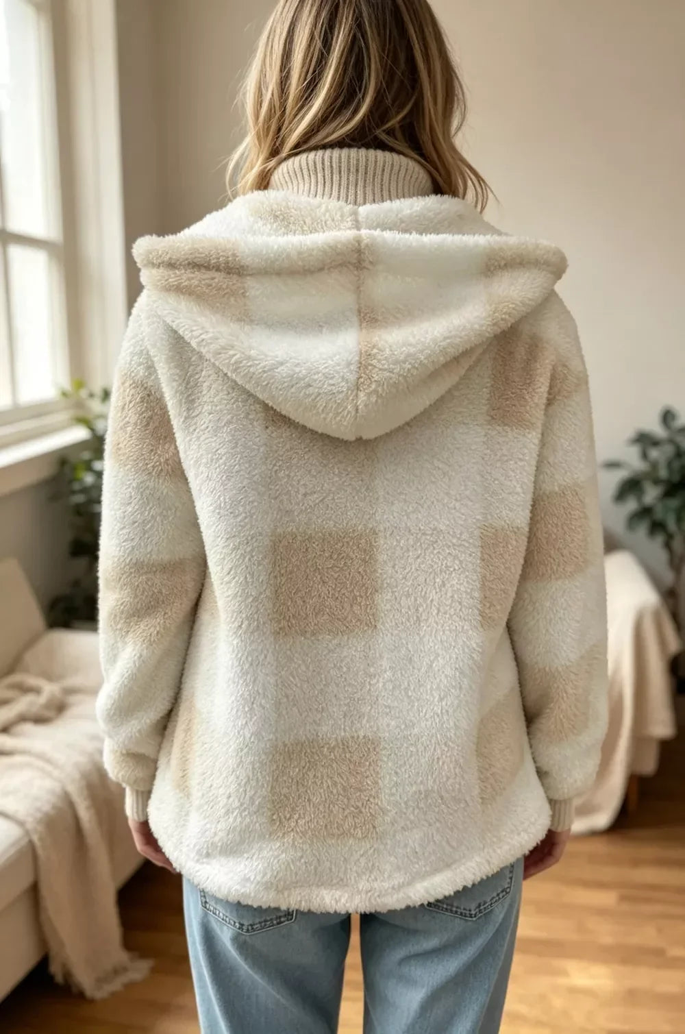 Women's Sherpa Teddy Coat, Hooded, Full-Length Zip, Deep Pockets