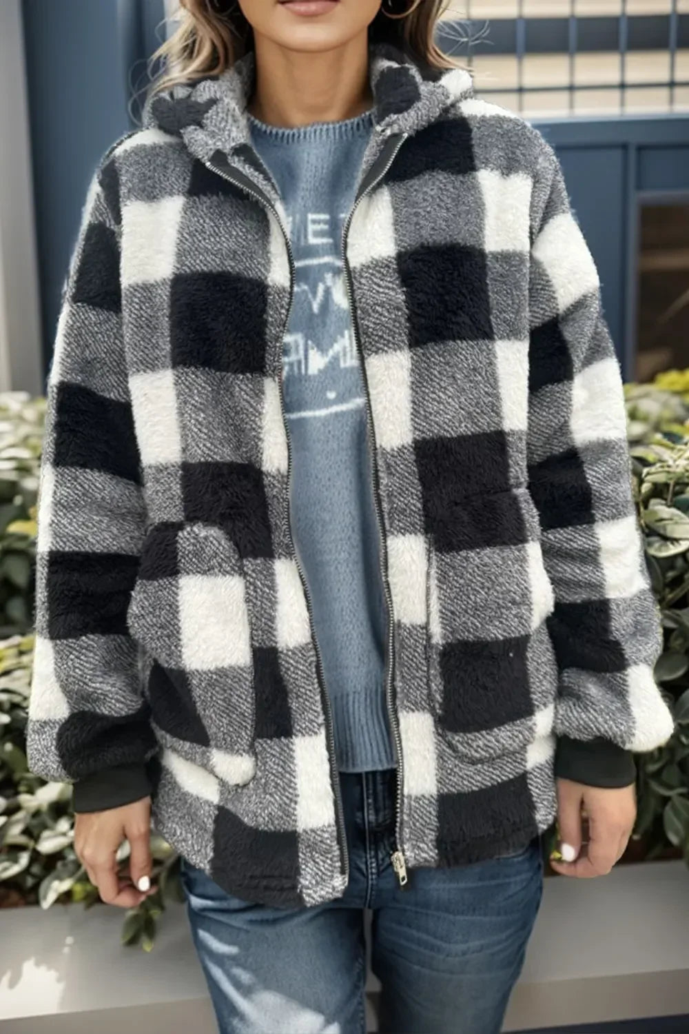 Women's Sherpa Teddy Coat, Hooded, Full-Length Zip, Deep Pockets
