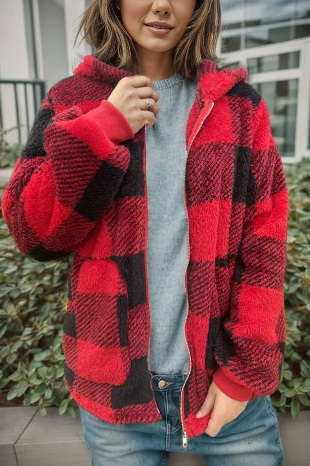 Aspen sherpa teddy coat, red