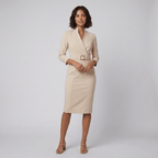 Ava elegant beige tailored belted dress