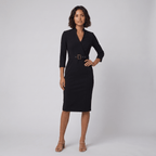 Ava elegant black tailored belted dress