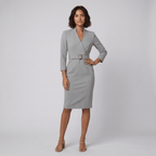 Ava elegant gray tailored belted dress