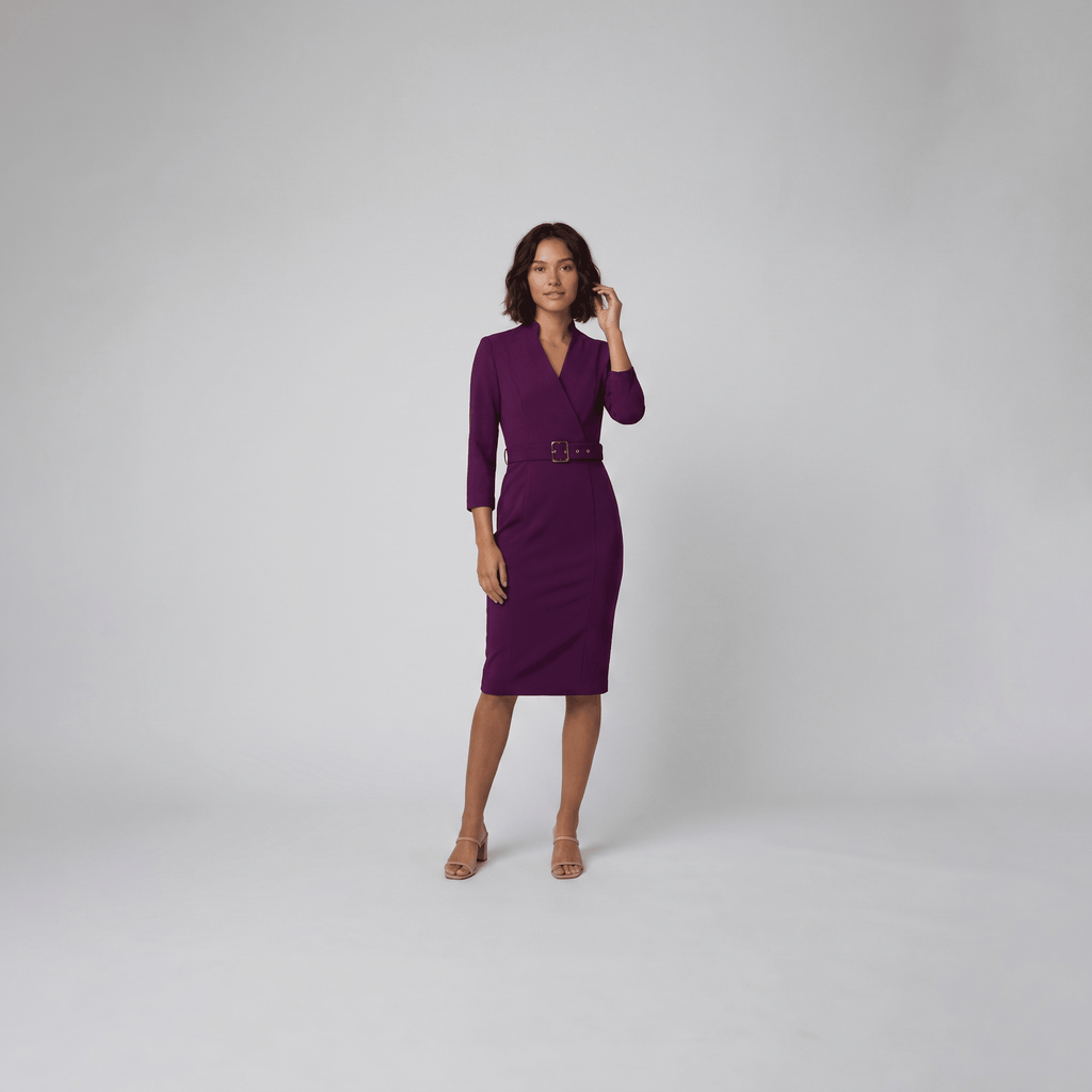Ava elegant purple tailored belted dress