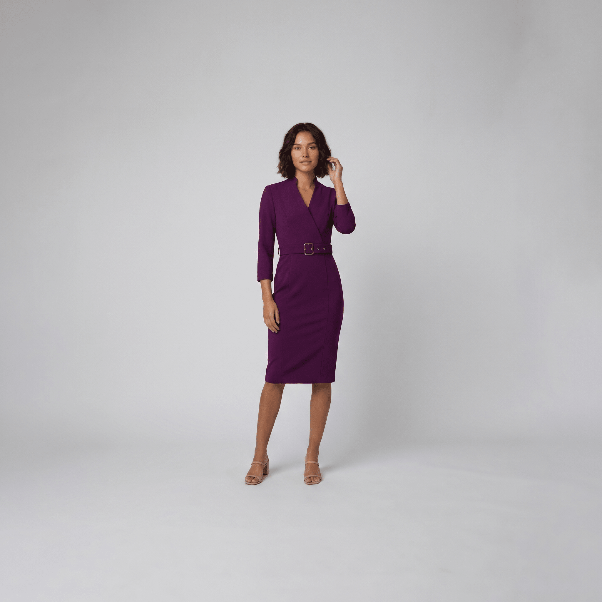 Ava elegant purple tailored belted dress