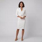 Ava elegant white tailored belted dress