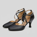 Bella black leather ballroom dance heels pair