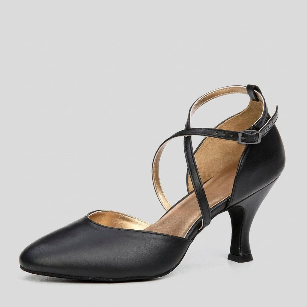 Bella black dance heel side profile