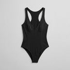 Bella deep-V racerback bodysuit black flat lay