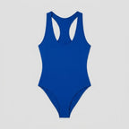 Bella deep-V racerback bodysuit blue flat lay