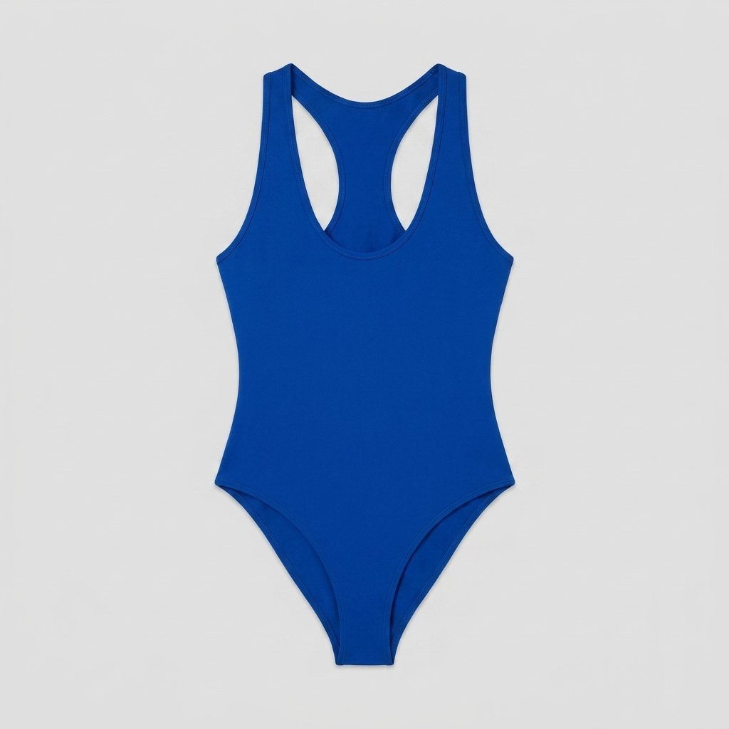 Bella deep-V racerback bodysuit blue flat lay