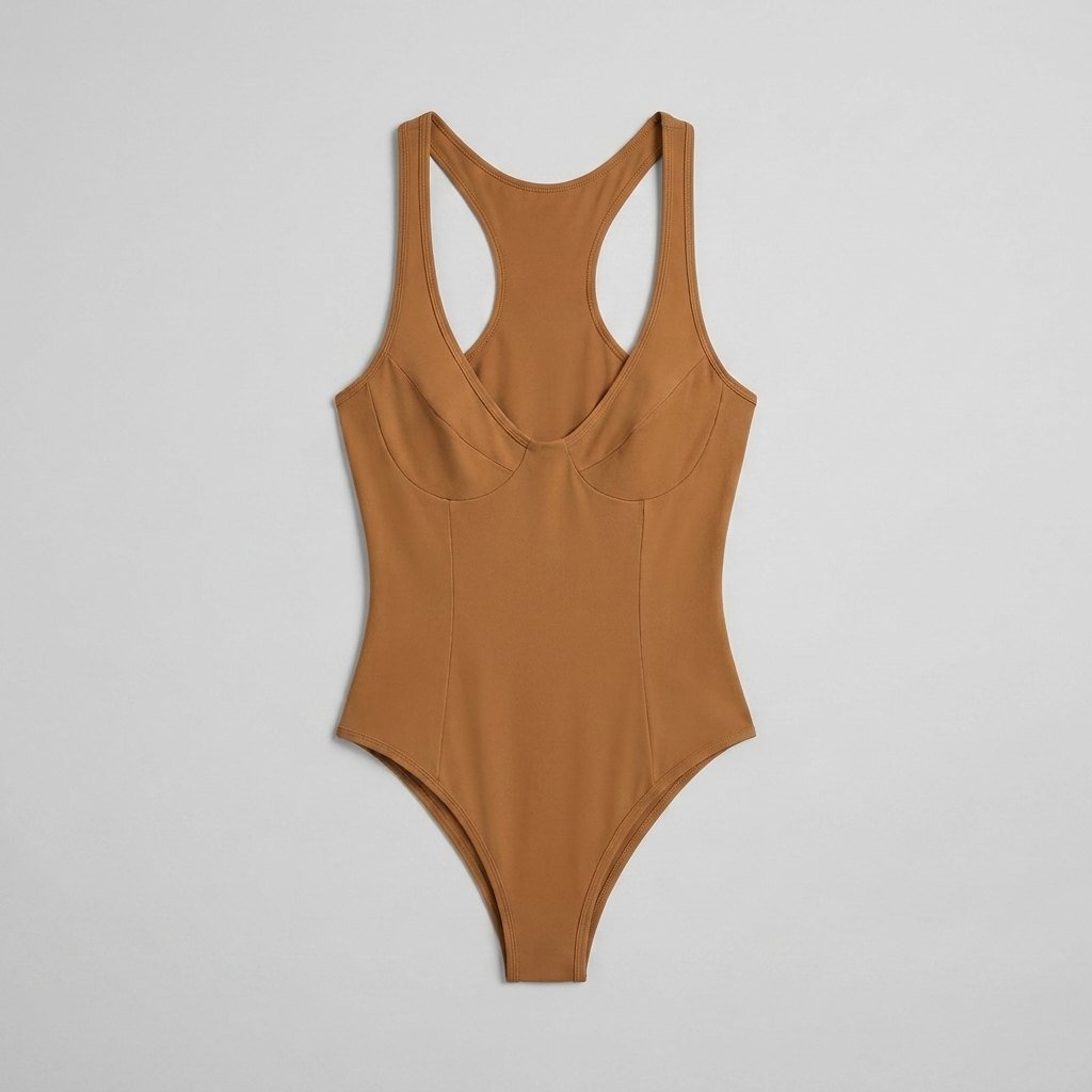 Bella deep-V racerback bodysuit brown flat lay