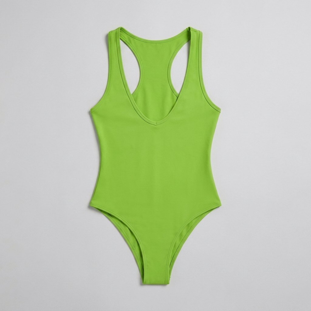 Bella deep-V racerback bodysuit forest flat lay