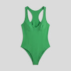 Bella deep-V racerback bodysuit green flat lay